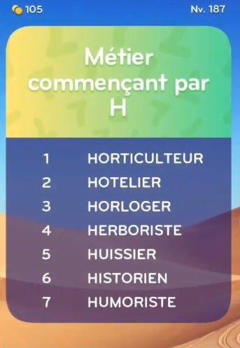 Solution Top 7 Niveau 187 Metier Commencant Par H Android Iphone