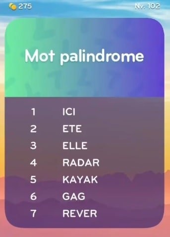 solution top 7 niveau 102 mot palindrome android iphone