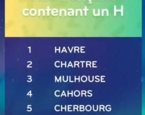 solution top 7 niveau 113 – ville française contenant un H ?