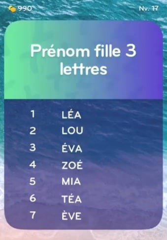 solution top 7 niveau 17 prenom fille 3 lettres android iphone