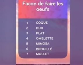 solution top 7 niveau 27 – façon de faire les œufs ?