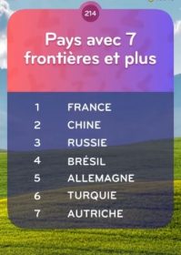 solution top 7 Niveau 214 - Pays avec 7 Frontières et Plus