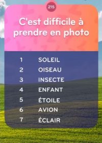 solution top 7 Niveau 215 - C’est Difficile a prendre en Photo