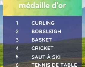 solution top 7 niveau 216 – Sport (JO) où la France n’a aucune médaille d’or ?