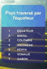 top 7 niveau 207 Pays Traversé par l’équateur ?