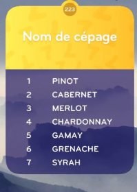 top 7 Niveau 223 - NOM DE CÉPAGE