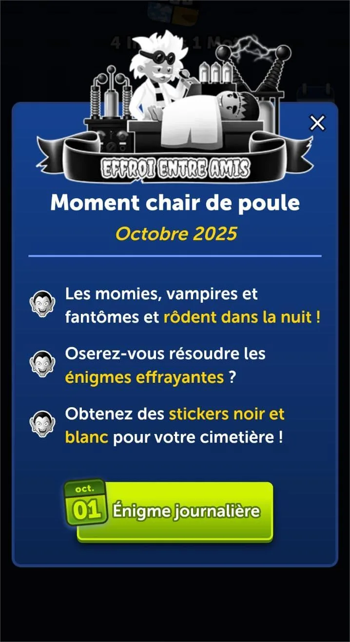 solution énigme journalière 4 images 1 mot octobre 2025 effroi entre amis