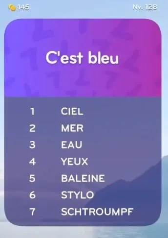 solution top 7 niveau 128 - c'est bleu ? 1 solution top 7 niveau 128